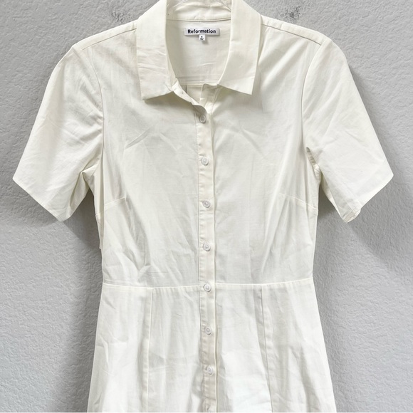 Reformation Dasha Midi Dress White Shirt Dress Size 8 - Picture 3 of 4